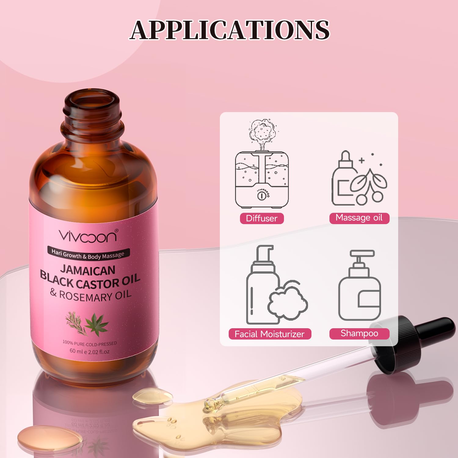 Vivccon Jamaican Castor Oil & Rosemary Oil 2 Packs with Gua Sha Tools, Black Castor Oil for Hair Growth & Body Massage, 100% Pure, Natural, Cold Pressed Hair Oils